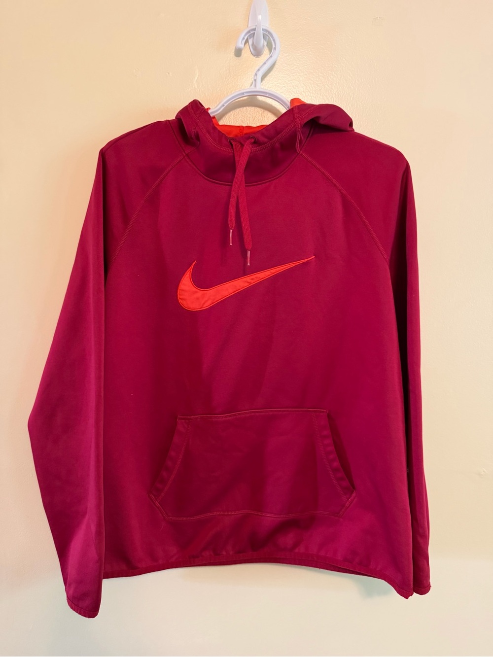 Nike Maroon Hoodie with Bright Orange Swoosh